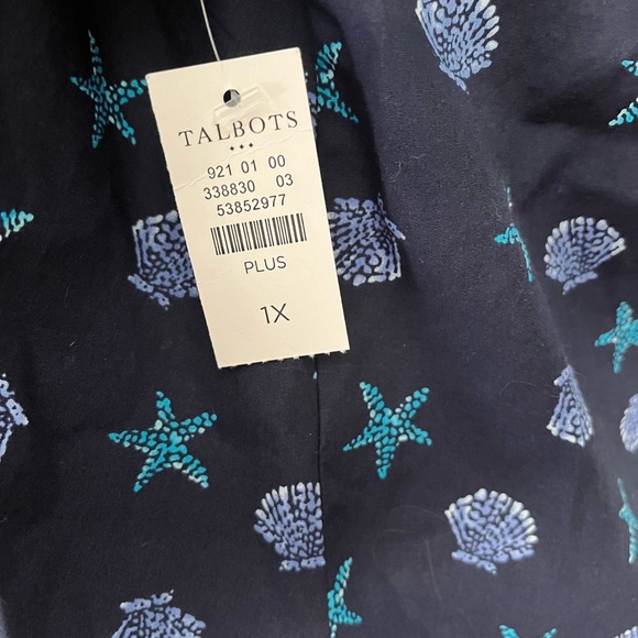 Talbots Top Button Up Sleeveless Plus Size 1X Navy Blue Starfish Shells NEW - Picture 6 of 7